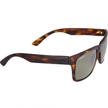 Serengeti Unisex Matte Tortoise Rectangle Polarized Sunglasses with Green 555nm Mineral Lenses - Black - One Size