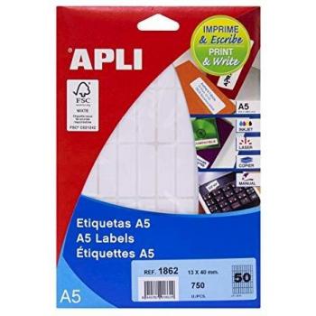 APLI 1862 - Etiquetas A5 blancas 13,0 x 40,0 mm 15 hojas