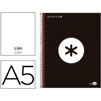 Cuaderno espiral liderpapel A5 micro antartik tapa forrada 120h 100gr liso con bandas 6 taladros color negro.