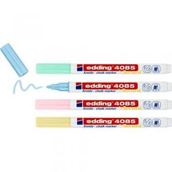 Edding 4085 Pastel Chalk Marker Set - Round Tip 1-3mm - Odorless - Colors Blue, Green, Yellow, Pink