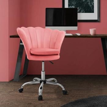 Silla de Oficina Giratoria de Terciopelo Rosa con Ruedas, Respaldo Regulable en Altura y Diseño Ergonómico 360° ML-Design