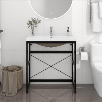 Lavabo de baño con estructura de hierro negro y lavabo integrado