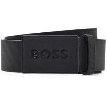 Boss Italian Leather Icon Belt with Plate Buckle - Black 90 cm