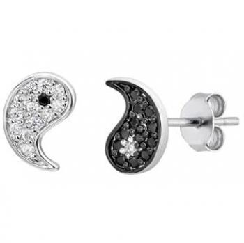 Pendientes Asimétricos Yin-Yang de Plata de Ley 925 con Baño de Rodio y Circonitas para Mujer