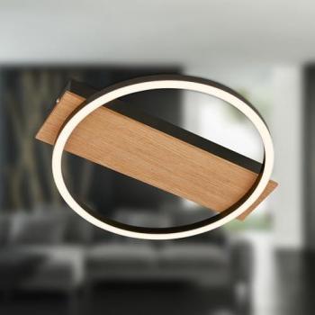 Plafón LED Kada, Ø 30 cm, madera y metal, negro