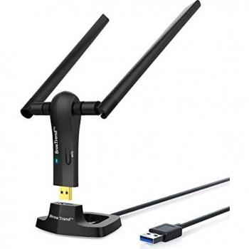 BrosTrend 1200Mbps Long Range USB WiFi Dongle Adapter; Dual Band Wireless 5GHz/867Mbps + 2.4G/300Mbps; 2 X 5dBi WiFi Antennas; USB 3.0; Network Receiver For Desktop Laptop PC of Windows 10/8.1/8/7/XP