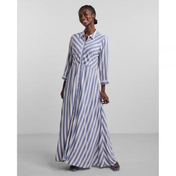Yas - Vestido largo de mujer camisero con diseño clásico, manga larga, cierre de botones, cinturón a juego y tejido ligero