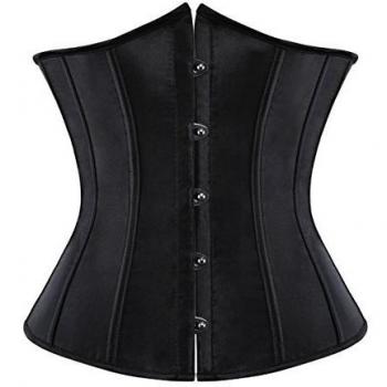Negro satinado Underbust Corsé Cintura Cincher Lace Up Boned Bodyshaper lencería tamaño 8 - 24 Negro negro Medium