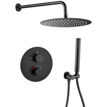 Ducha empotrada termostática pared redonda negro mate Serie Jucar - 25cm - Valaz