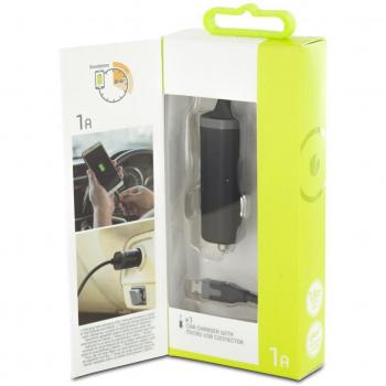 Muvit Cargador de Coche Micro USB 1A Reversible con Cable Rizado 1.8m Negro