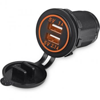 Toma de Alimentación USB Doble 12V-24V para Coche, Moto, Camión y Barco con Carga LED - Cargador de 2.1A/1A