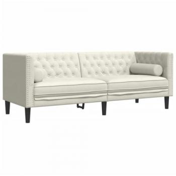 Sofá Chesterfield 3 plazas con cojines terciopelo blanco crema
