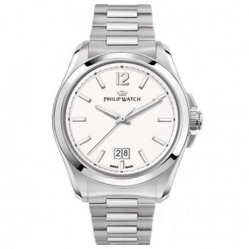 Reloj Hombre Philip Watch AMALFI Blanco Plateado (Ø 43 mm) - PHILIP WATCH Mod. AMALFI, Caja de acero inoxidable, Esfera blanca, Manecillas plateadas, Cristal mineral, Resistente