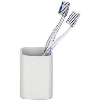 Porta cepillos de dientes en cerámica Hexa blanco mate, 6,5 x 6,5 x 9 cm