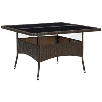Mesa de comedor de jardín ratán sintético y vidrio marrón