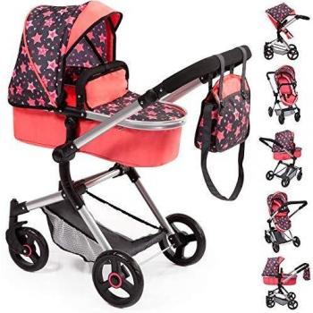Cochecito Combinado para Muñeca Bayer Neo Vario con Asa Ajustable, Manillar Giratorio, Ruedas Delanteras Móviles y Bolsa Incluida