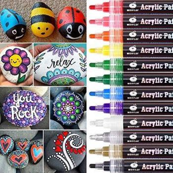 Rotuladores de Pintura Acrílica para Piedras,Permanente Marcadores Dibujar en Piedras Vaso Cerámico Porcelana Plastico Madera Papel Lona