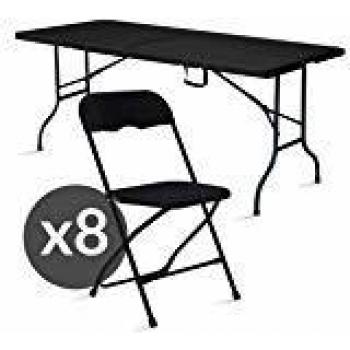 Conjunto de Mesa y Sillas Plegables Resistentes en Negro