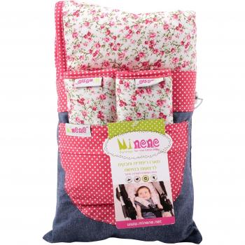 Minene 3063 - Set colchoneta + protector cinturón para silla de paseo y auto, diseño de flores, color rosa