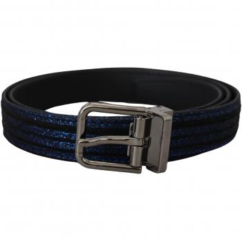 Dolce & Gabbana Blue Jacquard Stripe Silver Buckle Belt - 90 cm / 36 Inches