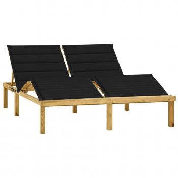 Tumbona doble de madera de pino impregnada con cojines negros