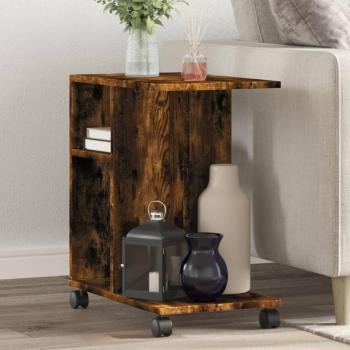 Mesa auxiliar con ruedas de madera ingeniería 50x30x55 cm en colores Blanco, Negro y Roble Sonoma, adecuada como mesa de sofá o consola de entrada para salón