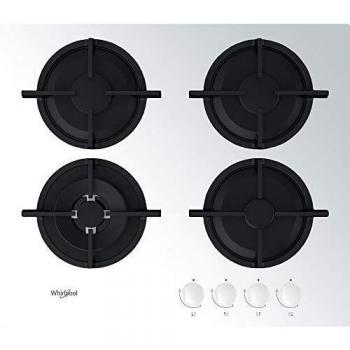 Placa de Gas Integrada Whirlpool AKT 6400 WH - Encimera Blanca de Vidrio con Controles Giratorios