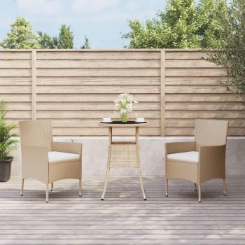 3-Piece Beige Poly Rattan Garden Bistro Set with Cushions