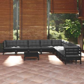 Set de 10 sofás de jardín con cojines de madera de pino negro