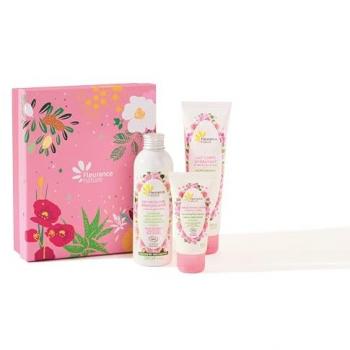 Cofre de regalo Fleurance Nature Rosa: Gel de ducha 200ml, Agua de perfume 50ml, Leche corporal hidratante 200ml, Agua micelar desmaquillante 150ml, Crema hidratante 50