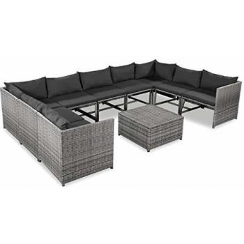 vidaXL Set Sofás de Jardín Ratán Sintético Gris 30 Piezas Patio Terraza Hogar
