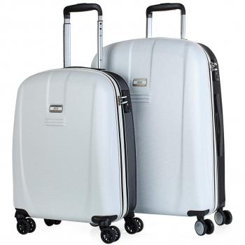 JASLEN - Juego Set 2 Maletas Trolley 55/66 cm ABS Texturizado. Rígidas, Resistentes y Ligeras. Mango telescópico, 4 Ruedas Dobles. Candado Integrado TSA. Pequeña Low Cost 56515, Color Blanco-Negro