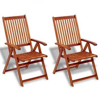 Rustic Folding Garden Dining Chairs Solid Acacia Wood Brown - Set of 2