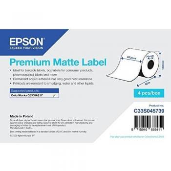 Epson Premium Matte Label Continuous Roll 203mm x 60m - Rollo continuo de etiquetas mate, dimensiones de 203 mm de ancho y 60 metros de longitud, ideal para impresiones de alta calidad con acabado mate