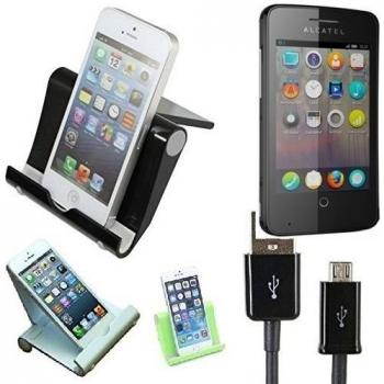 Estación de acoplamiento universal para Alcatel One Touch Fire, negro, fuerte, ligero y compacto | Sostenedor del soporte + cable Multi-ángulo para las tabletas, e-readers y smartphones Docking Station cuna del muelle Tischständer Tischhalter Reisedock