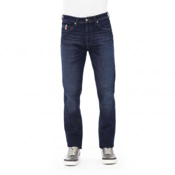 Baldinini Trend Men's Blue Cotton Jeans with Buttons, Zipper, and 5 Pockets