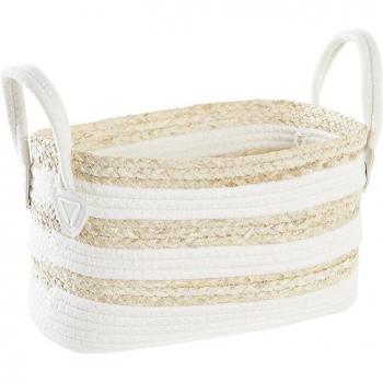 Cesta de fibra natural tejida a mano con asas - Decoración para el hogar