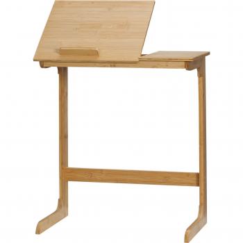 Mesa Auxiliar de Bambú en Forma de C con Encimera Abatible y Ángulo Ajustable 140-180° 60x33x67 cm Natural
