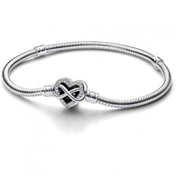Pulsera Pandora Moments Cadena de Serpiente con Cierre Corazón Infinito Brillante en Plata de Ley 16 cm