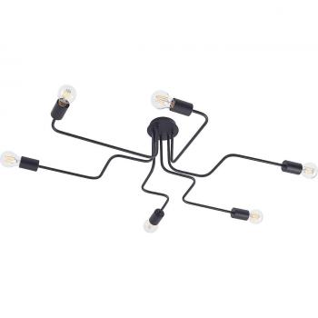 Lindby Elimar plafón vintage de metal negro con 6 luces E27 para salón y comedor
