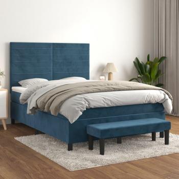 Cama box spring suave con colchón azul oscuro 140x190 cm en terciopelo Vidaxl