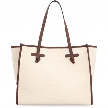 Gianni Chiarini Women's Cream Herringbone Tote Bag with Leather Accents - One Size