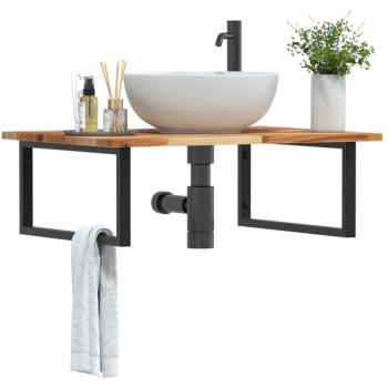 Estante de lavabo de pared acero y madera maciza de acacia vidaXL Marrón