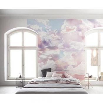 Papel Tapiz No Tejido Nubes, 300x250 cm, Ancho de Banda 100 cm, Color Rosa