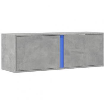 Mueble TV multimedia con estante de pared, iluminación LED y 2 puertas, 100 x 31 x 35 cm, color gris