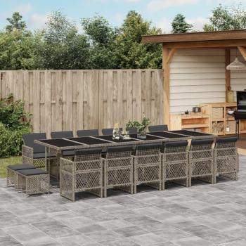Set de Comedor de Jardín 17 Piezas con Cojines de Ratán Sintético Gris