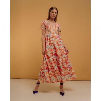 Vestido largo con nido de abeja y algodón perforado NIZA