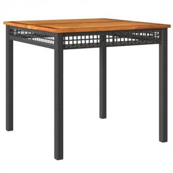 Mesa de jardín ratán sintético madera acacia negro 80x80x75 cm