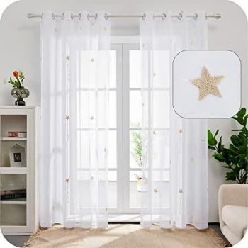 Amazon Brand - Umi Cortinas Salon Translucidas de Dibujos Lluvia de Meteoros con Ollaos 2 Piezas 140x229cm Lino