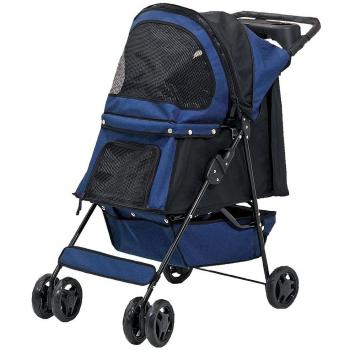Carrito para Perros y Gatos Plegable y Transpirable Azul 68x46x100 cm